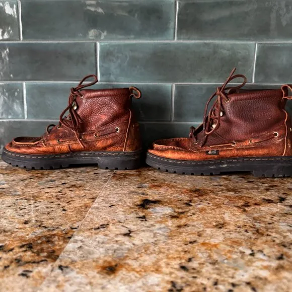 Vtg Justin Leather Chelsea Boots Womens Size 7M Brown Lace Up Ankle Distressed