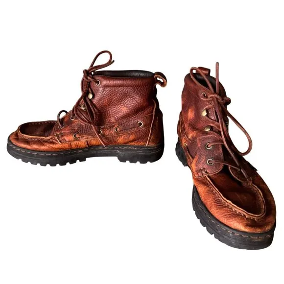 Vtg Justin Leather Chelsea Boots Womens Size 7M Brown Lace Up Ankle Distressed
