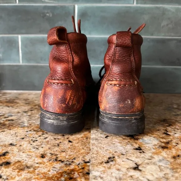 Vtg Justin Leather Chelsea Boots Womens Size 7M Brown Lace Up Ankle Distressed