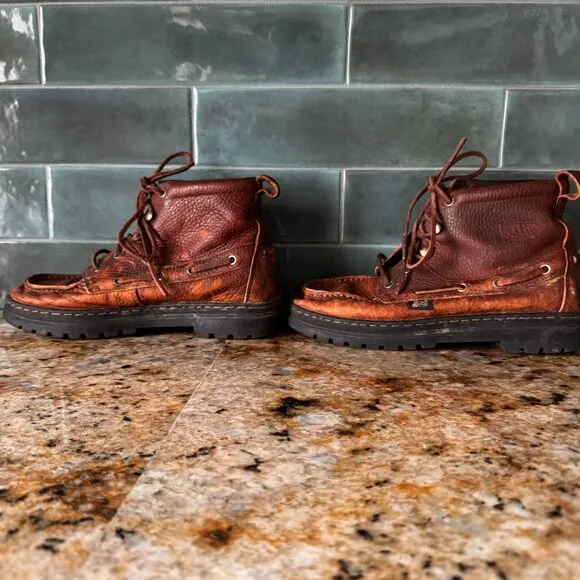 Vtg Justin Leather Chelsea Boots Womens Size 7M Brown Lace Up Ankle Distressed