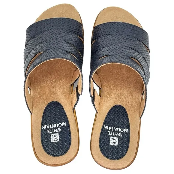 White Mountain Womens Valora Navy Woven Clog Slide Sandals Size 7.5M