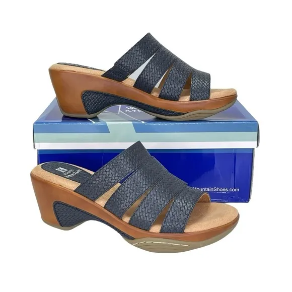 White Mountain Womens Valora Navy Woven Clog Slide Sandals Size 7.5M