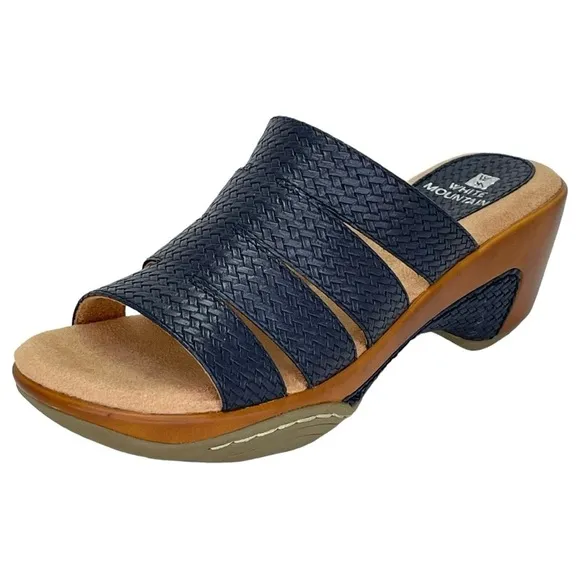White Mountain Womens Valora Navy Woven Clog Slide Sandals Size 7.5M