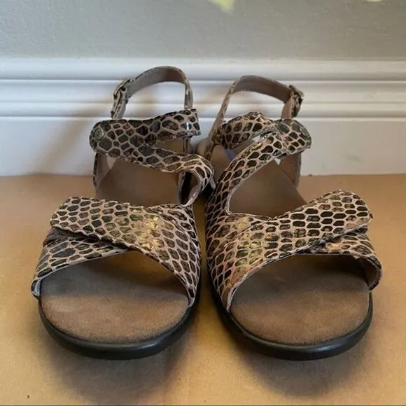 Wolky Comfort Sandals Snakeskin Animal Print Hook and Loop Shoes Brown Women 9.5