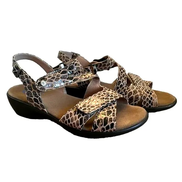 Wolky Comfort Sandals Snakeskin Animal Print Hook and Loop Shoes Brown Women 9.5