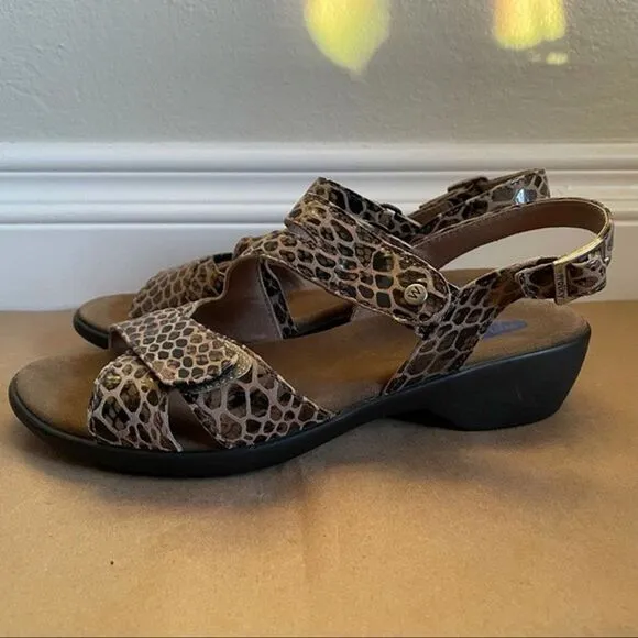 Wolky Comfort Sandals Snakeskin Animal Print Hook and Loop Shoes Brown Women 9.5