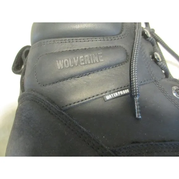 Wolverine Mens Waterproof Black Leather Work Boots Size 9