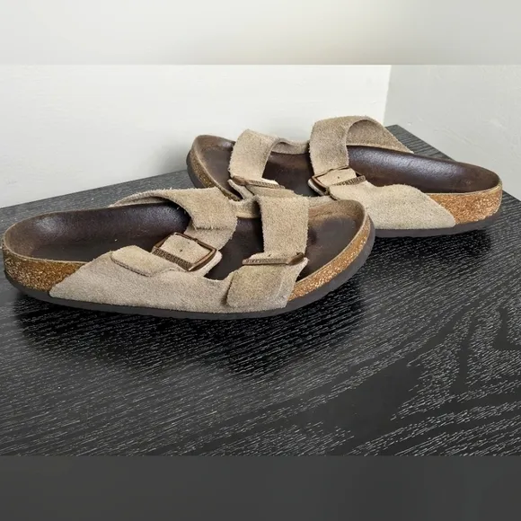 Women's Birkenstock Arizona Taupe Suede Leather Sandals, Size 7