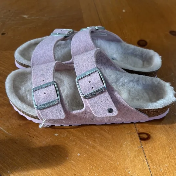 Women’s Birkenstock Sandals Arizona Happy Lamb Comfort Lambswool Pink EU 38 US 7
