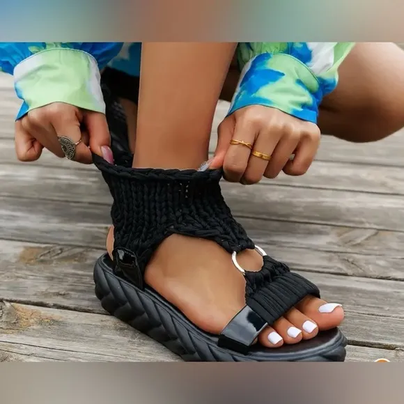 Women's Black Braided Sandals