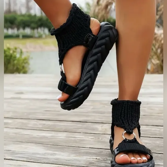 Women's Black Braided Sandals