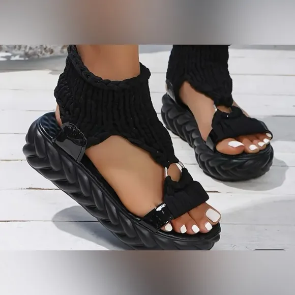 Women's Black Braided Sandals