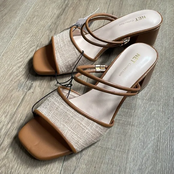 Women's Brown and tan block heel Sandals high heels size 6.5 / size 37
