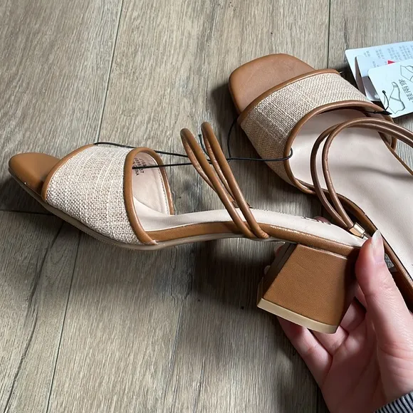 Women's Brown and tan block heel Sandals high heels size 6.5 / size 37