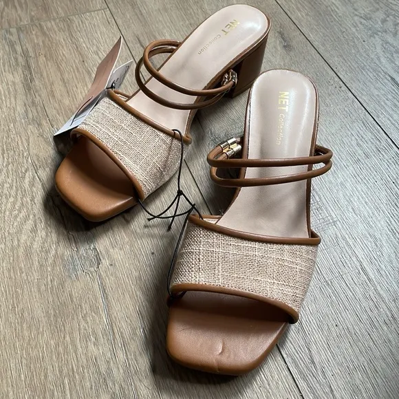 Women's Brown and tan block heel Sandals high heels size 6.5 / size 37