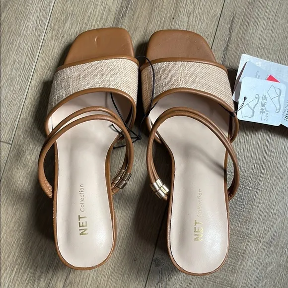 Women's Brown and tan block heel Sandals high heels size 6.5 / size 37