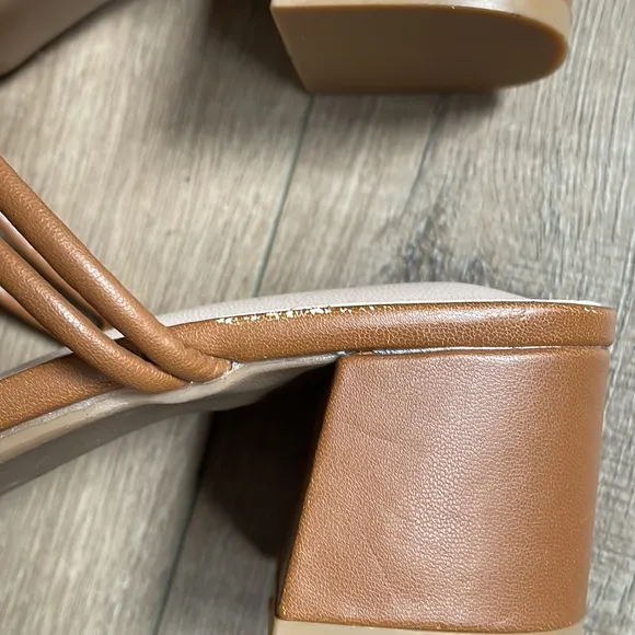 Women's Brown and tan block heel Sandals high heels size 6.5 / size 37