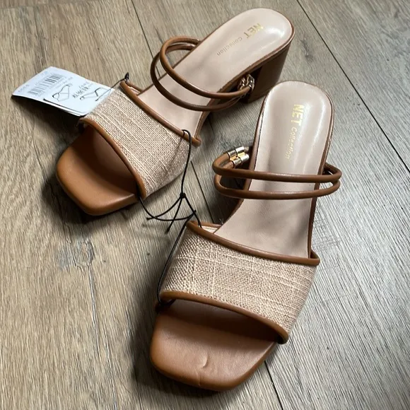 Women's Brown and tan block heel Sandals high heels size 6.5 / size 37