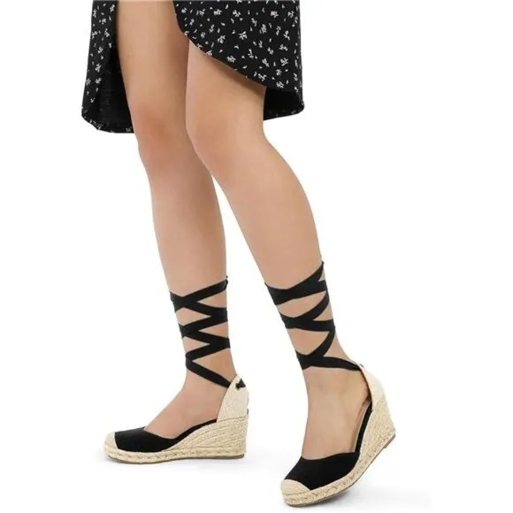 Women's Espadrille Platform Wedge Sandals Black