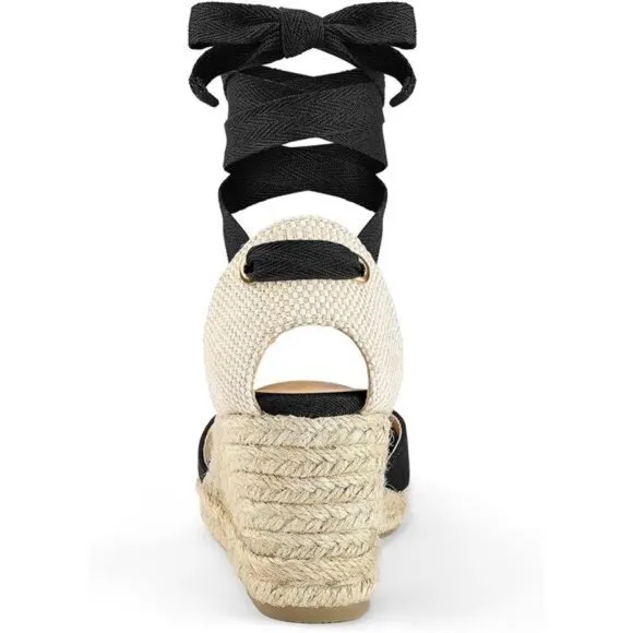 Women's Espadrille Platform Wedge Sandals Black