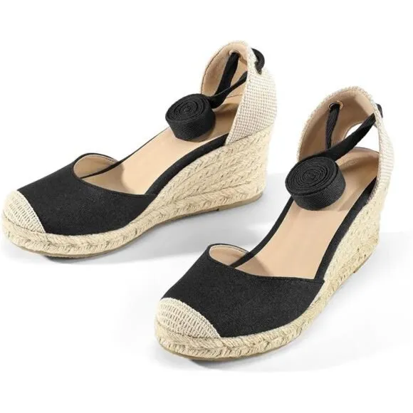 Women's Espadrille Platform Wedge Sandals Black