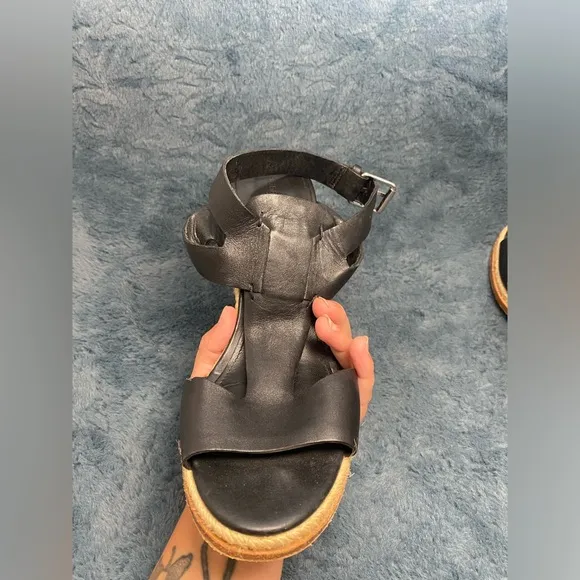 Women’s Sigerson Morrison Valina Black Leather Cork Wedge Sandal Size 10 EUC