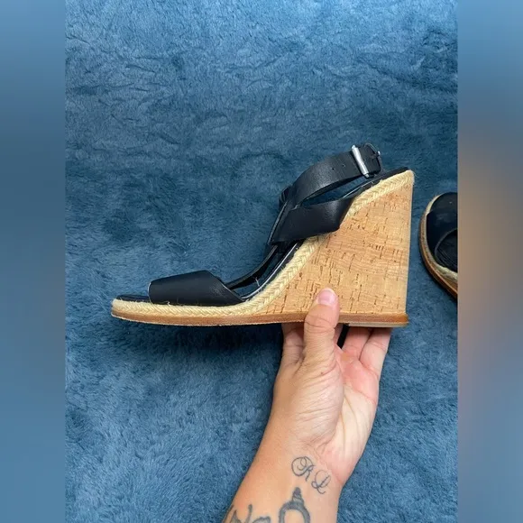 Women’s Sigerson Morrison Valina Black Leather Cork Wedge Sandal Size 10 EUC