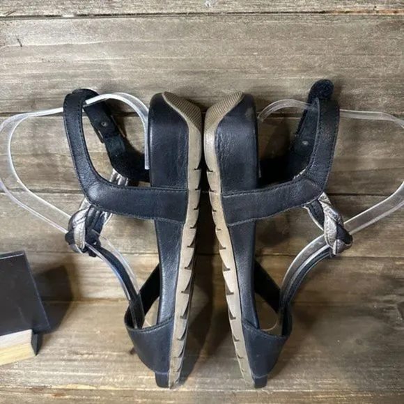 Womens Tamaris Black Leather Comfort Sandals Shoes Size‎ EUR 37 US 6 M GUC