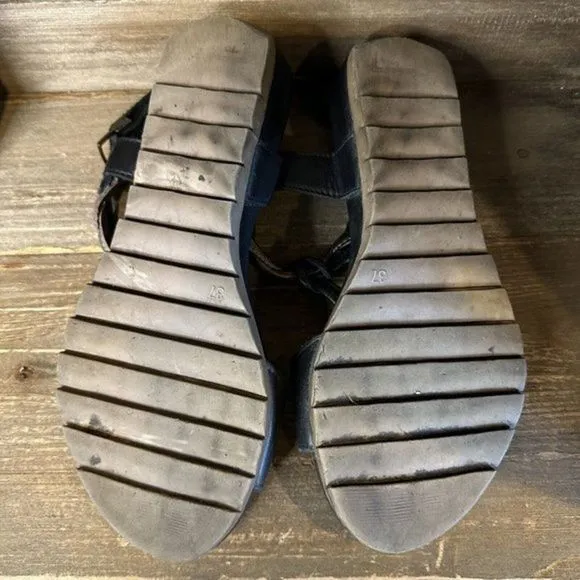 Womens Tamaris Black Leather Comfort Sandals Shoes Size‎ EUR 37 US 6 M GUC