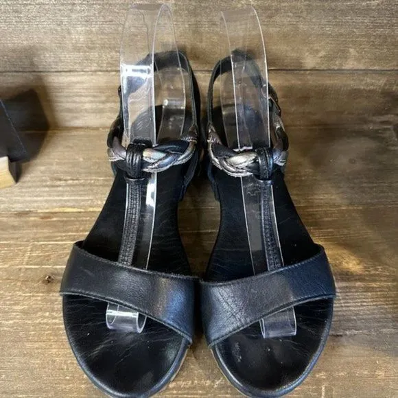 Womens Tamaris Black Leather Comfort Sandals Shoes Size‎ EUR 37 US 6 M GUC
