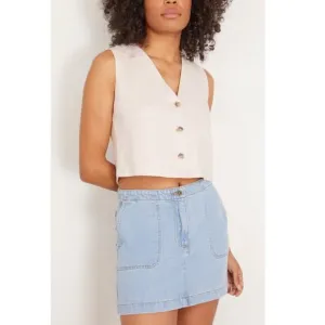 Xírena Womens Size M Sugarcane Vida Linen Vest Button Front Cropped