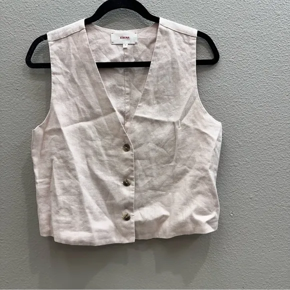 Xírena Womens Size M Sugarcane Vida Linen Vest Button Front Cropped
