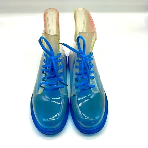 Yoki Boots - Clear Jelly Blue Lace Up Combat Boot Size 41