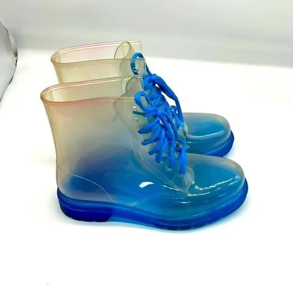 Yoki Boots - Clear Jelly Blue Lace Up Combat Boot Size 41