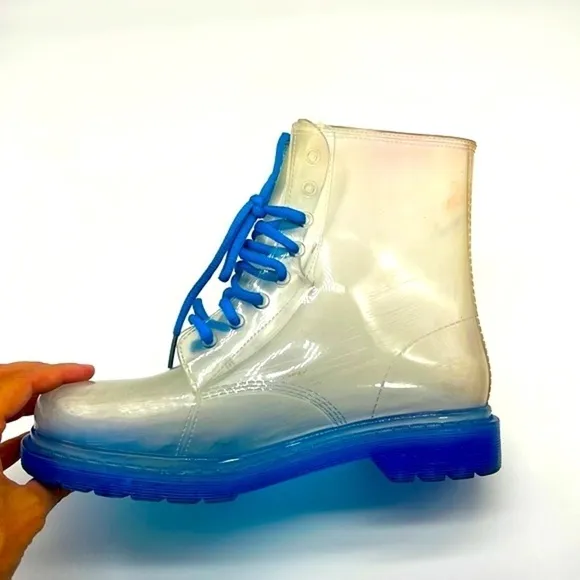 Yoki Boots - Clear Jelly Blue Lace Up Combat Boot Size 41