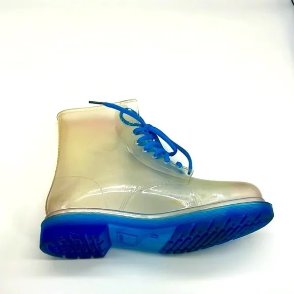 Yoki Boots - Clear Jelly Blue Lace Up Combat Boot Size 41