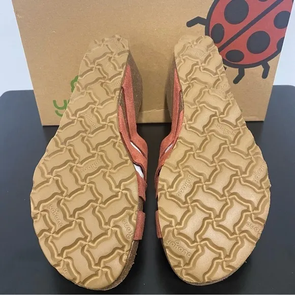 YOKONO Women’s Canela Suede Cross Band Padded Wedge Sandals Brick Size 9