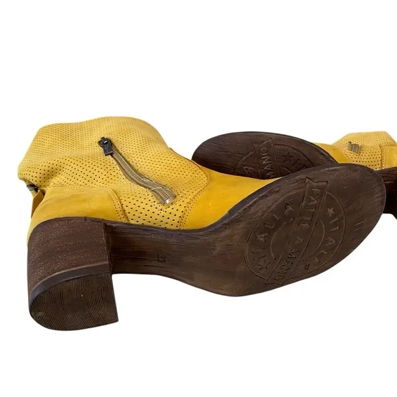 Zapato Leather Handmade Stylish Yellow Ankle Boots 39 US 8.5