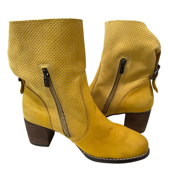 Zapato Leather Handmade Stylish Yellow Ankle Boots 39 US 8.5