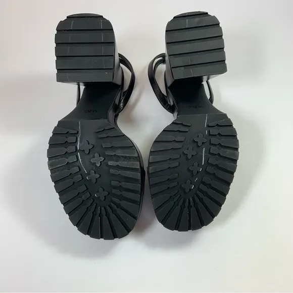 Zara Black Leather Platform Sandals with Wide Heels