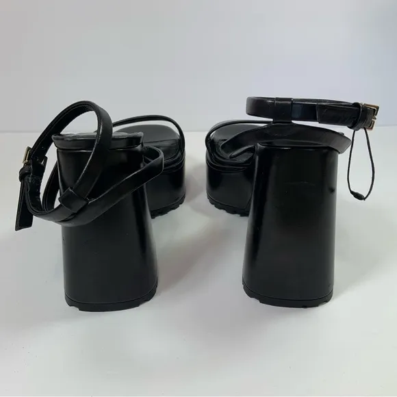 Zara Black Leather Platform Sandals with Wide Heels