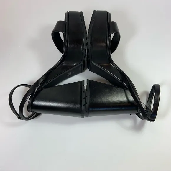 Zara Black Leather Platform Sandals with Wide Heels