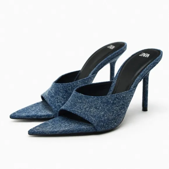 ZARA DENIM HEELED SANDALS