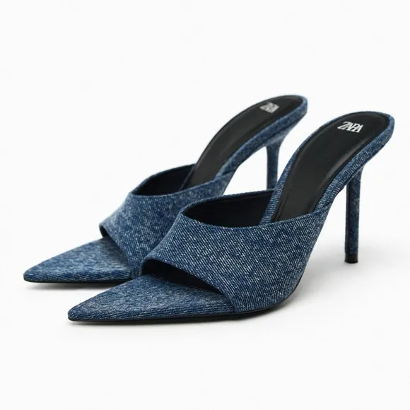 ZARA DENIM HEELED SANDALS