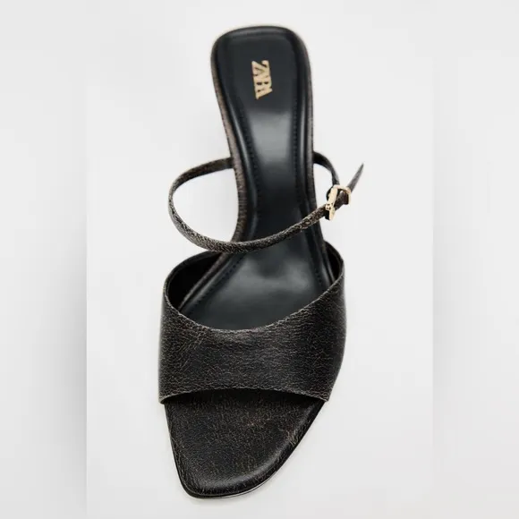 ZARA DISTRESSED EFFECT HEELED SANDALS