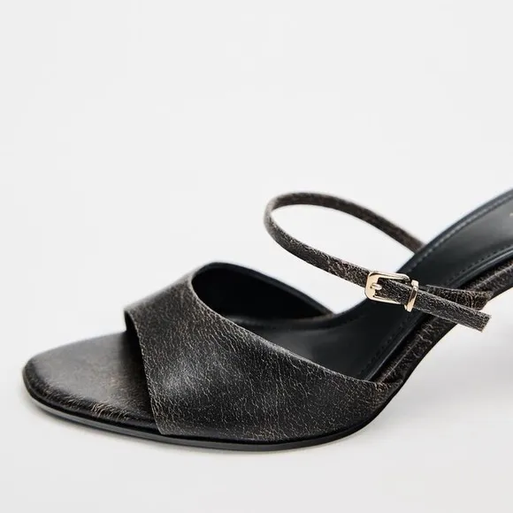 ZARA DISTRESSED EFFECT HEELED SANDALS