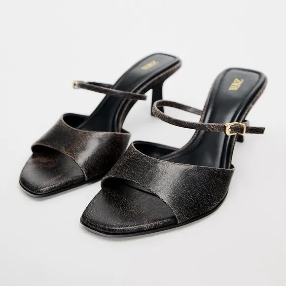 ZARA DISTRESSED EFFECT HEELED SANDALS