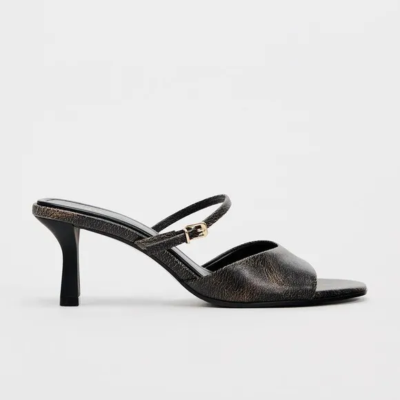 ZARA DISTRESSED EFFECT HEELED SANDALS