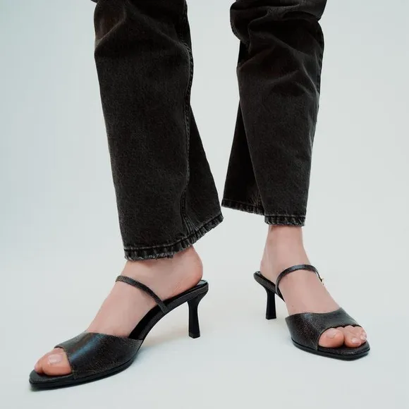 ZARA DISTRESSED EFFECT HEELED SANDALS
