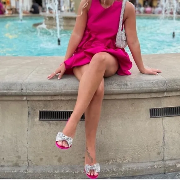 Zara Fuchsia Pink Embellished Bow High Heel Sandals - BLOGGER FAVORITE